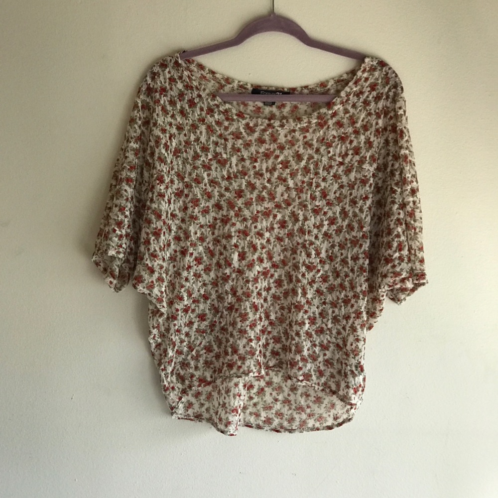 Forever 21 Lace Batwing Blouse w/ Red Roses